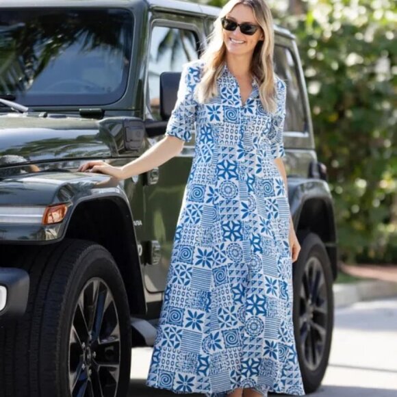Julia Amory - The JA Shirt Dress - Blue / White Batik Patchwork - Picture 4 of 4
